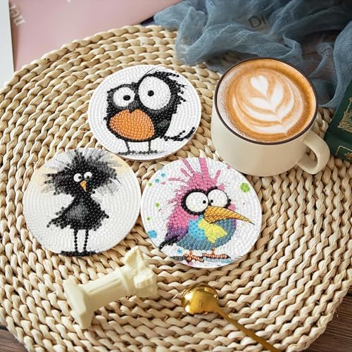 8 Pcs Retro Birds Diamond Art Coasters Kits for Adults with Holder, Cute and Funny Bird Pattern Wooden Diamond Painting Coasters Kits, DIY Diamond Dots Art Painting Coaster Crafts Kit for Home Decor - Image 2