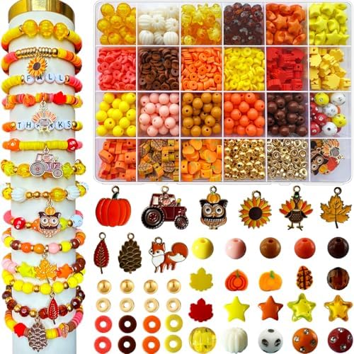 XBYzuzi 1540Pcs Fall Beads for Bracelets Making Kit, Thanksgiving Beads for Bracelets Jewelry Making Orange Assorted Autumn Maple Leaf Pumpkin Clay Bead Turkey Charms for Necklace Earrings DIY Crafts by Unknown