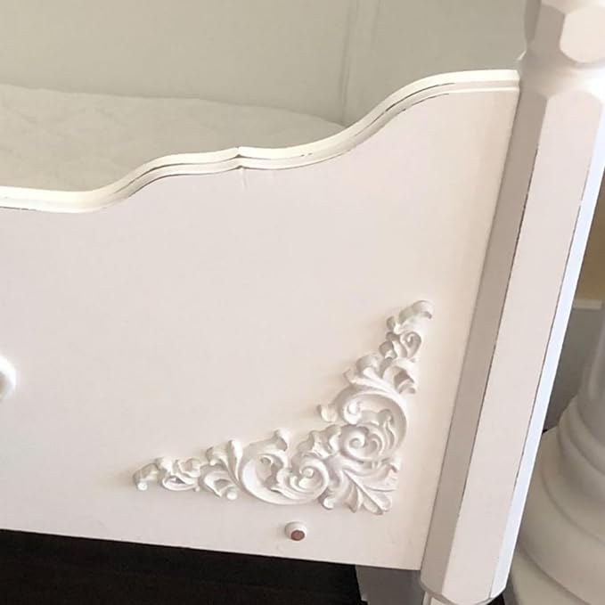 4PCS Corner Wooden Carving Decal Unpainted Wood Appliques Onlays DIY Wood Carved Furniture Appliques Onlays for Wall Bed Door Wardrobe Cabinet Furniture Decoration(02,8x8cm/3.15x3.15inch)