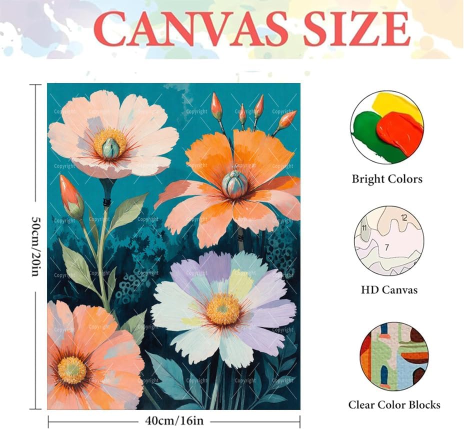 Floral Paint By Numbers Kit For Adults - Diy Pastel Daisy Blooms Painting On Canvas 16X20 In, Acrylic Paint Set, Suitable For Beginners, Bedroom Decor Art For Home Decoration Or Gifts, Unframed - Image 2