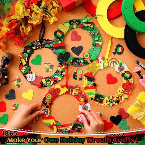 472 Pcs Juneteenth Wreath Craft Kits June 19th DIY Felt Craft African American Wreath Hanging Ornaments with Heart Candle Drum Sticker Decor for June 19th Freedom Independence Day Indoor Outdoor Decor - Image 4