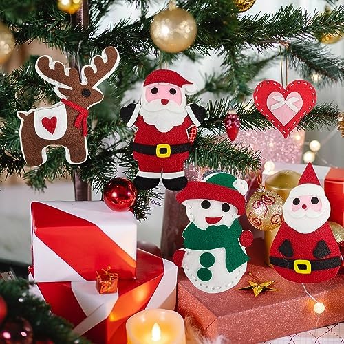 Jtnohx Sewing Kit for Kids, Felt Christmas Ornaments Set, 5 Sets DIY Craft Kits - Christmas Deer, Santa Claus, Snowman, Heart, Christmas Tree Decor for Home Party Decorations - Image 7