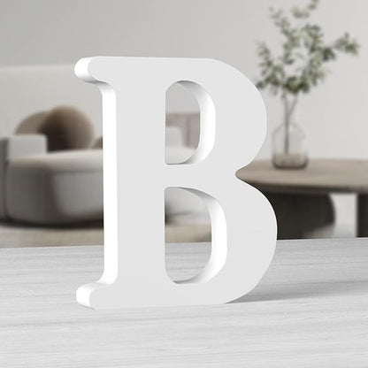AOCEAN 10 Inch White Big Wood Letters, Unfinished Wooden Letters for Wall Decor Decorative Standing Letters Slices Sign Board Decoration for Craft Home Party Projects (B)