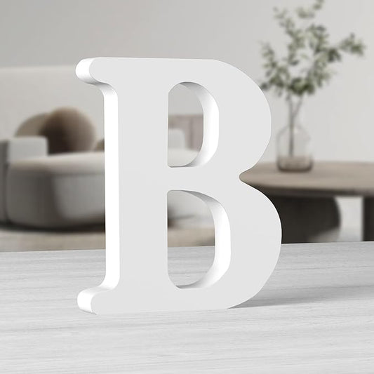 AOCEAN 10 Inch White Big Wood Letters, Unfinished Wooden Letters for Wall Decor Decorative Standing Letters Slices Sign Board Decoration for Craft Home Party Projects (B)