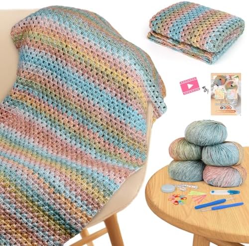 Aeelike Crochet Blanket Kit for Beginner Easy Crochet Kit, Classic Gradient by Aeelikescrochetworld