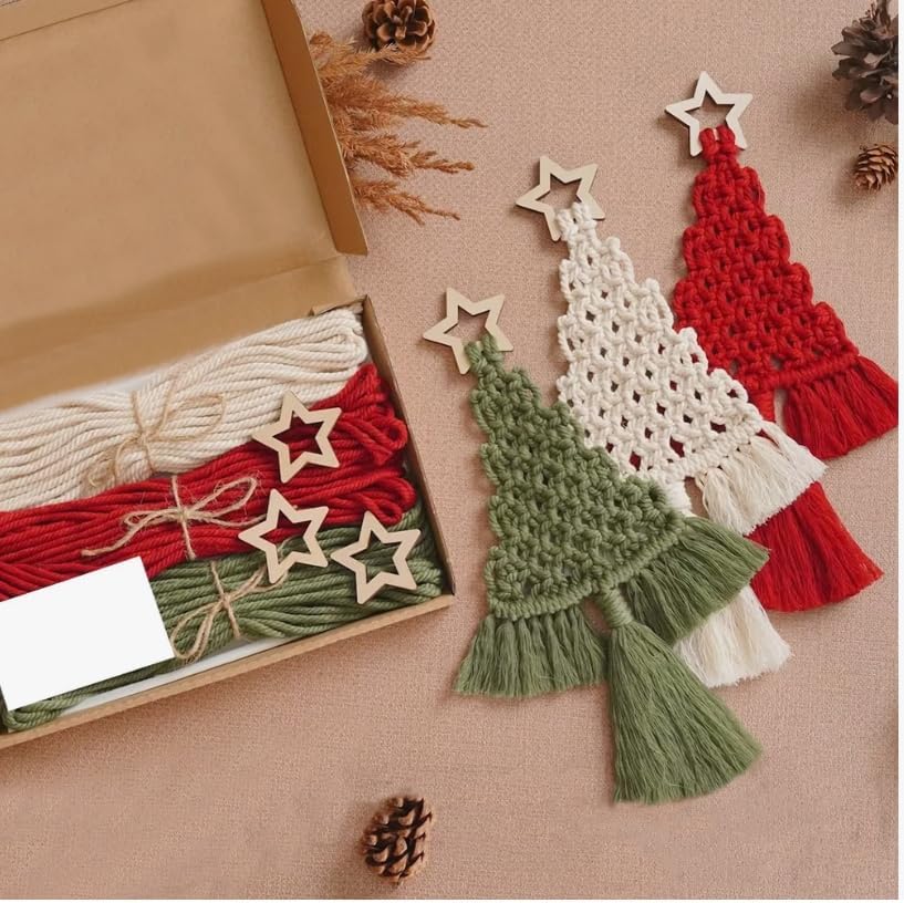 mdgfge 3 Pack Christmas Tree DIY Macrame Kit, Christmas Macrame Woven Boho Christmas Tree Decorative Hanging Ornaments Assembled DIY Kits for Beginners Xmas Holiday Party Wall Hanging Supplies by mdgfge