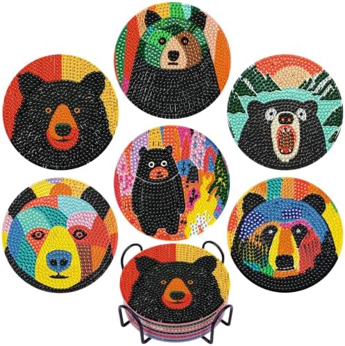 EWJRNSF 6 PCS Bruin Diamond Art Coasters DIY Kit with Holder for Adults by EWJRNSFDiamondPainting