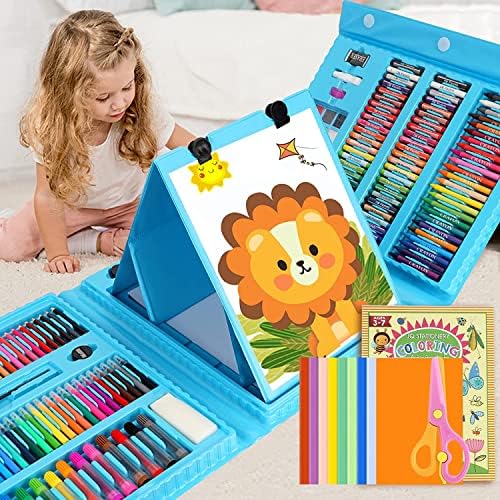 208 PCS Art Supplies,Drawing Art Kit for Kids Girls Boys Teens Artist, Art Set Case with Trifold Easel, Includes Oil Pastels, Crayons, Colored Pencils, Coloring Book, Scissors, Origami Paper 40 Sheets by PENCCOR