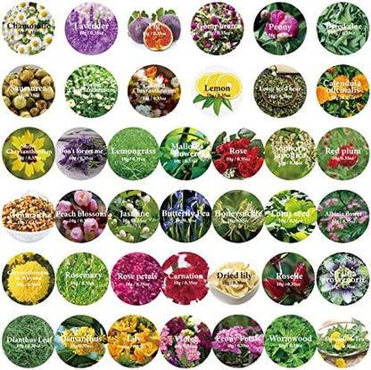40 Bags Natural Dried Flowers Kit, Natural Dried Herbs with 2 Mesh Drawstring Bag for Soap,Candle,Resin Jewelry Making,Bath,Nail - Rose Petals,Rosebuds,Lilium,Jasmine,Don't Forget Me and More - Image 2