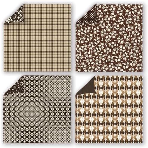 Gingham Scrapbook Paper 12x12 Coffee,24 Sheets Double-Sided Bohemian Floral Patterned CardStock Paper Pad Boho Tone Decorative Craft Papers for Holiday Cardmaking DIY Origami Papers. - Image 3