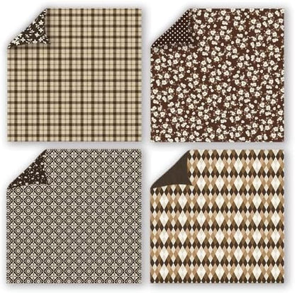 Gingham Scrapbook Paper 12x12 Coffee,24 Sheets Double-Sided Bohemian Floral Patterned CardStock Paper Pad Boho Tone Decorative Craft Papers for Holiday Cardmaking DIY Origami Papers. - Image 3