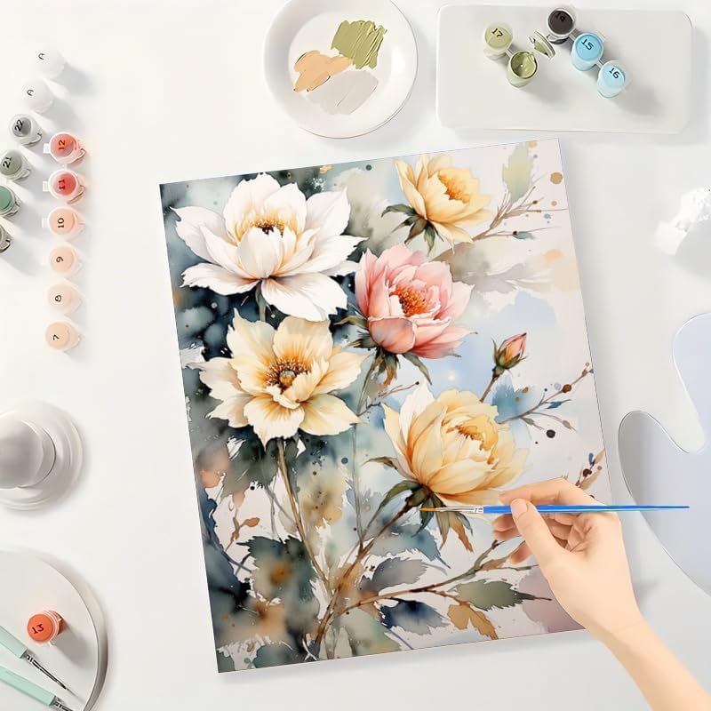 Botanical Flowers Paint by Numbers Kit for Adults - DIY Elegant Flower Blooms and Leaves Painting on Canvas 16x20 Inches, Acrylic Paint Set, Suitable for Beginners, Floral Art for Home Decoration - Image 3