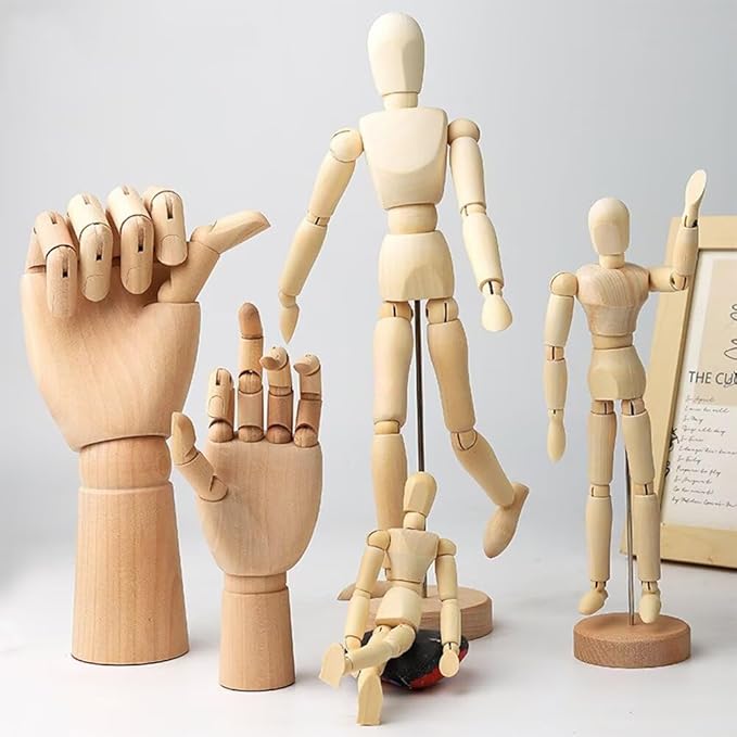 SEEK RARE 12.4 Inch Artists Wooden Manikin Flexible Body Joints Human Figure Puppet Model Wood Male Mannequin Ornament Stand for Home Office Desk Decor Sketching Drawing Painting