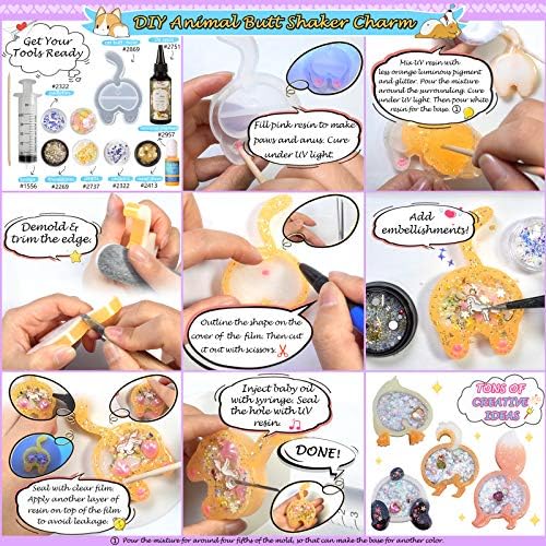 FUNSHOWCASE Animal Butt Resin Shaker Molds Set Keychain Charms Pendant Jewelry Making Supplies 25-Count, Silicone Trays, Seal Films, Key Chains - Image 4