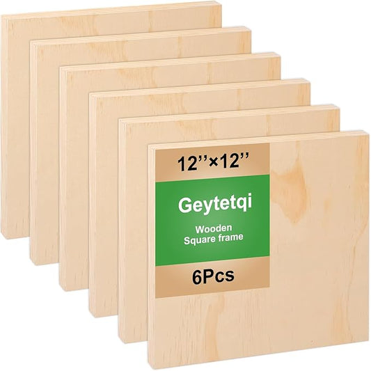 6 Pack 12 x 12 Inch Unfinished Wood Panels, Wooden Panel Boards for Painting, Crafts, and Home Decor