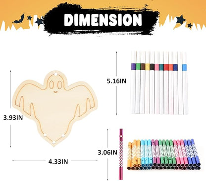 Wooden Ghosts Wind Chime Ornaments Painting Craft,12PCS Unfinished Wood Hanging Decoration,6 Style Cutouts for Adults Olders to Paint DIY Tags Wedding Home Decors Hanging