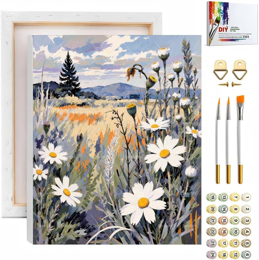 Sceorixa Landscape Paint By Numbers Kit for Adults - DIY Daisy Meadow Painting On Canvas, Acrylic Paint Set, Suitable for Beginners, Wall Art Decor for Home Decoration Or Gifts(12X16IN Framed) by Unknown