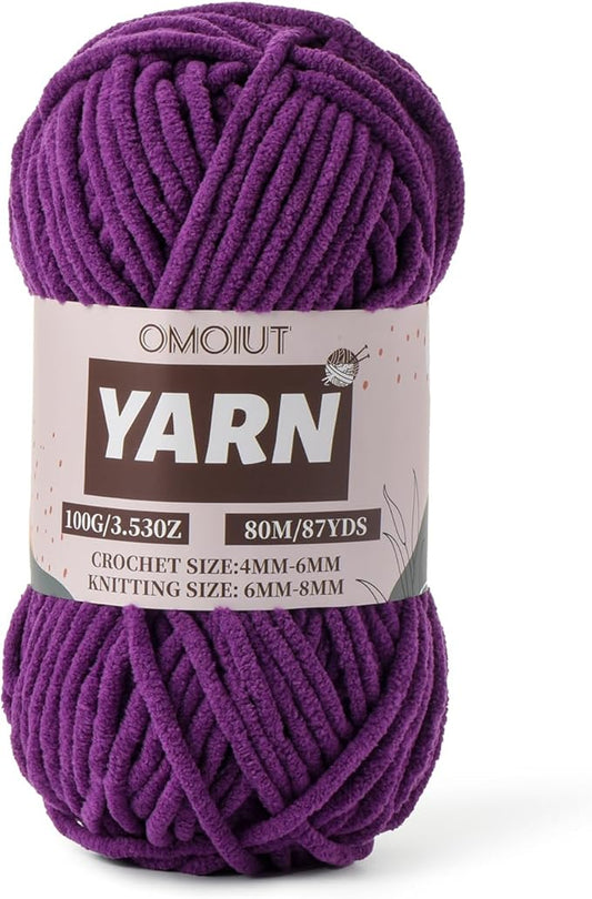 Violet Fluffy Chenille Yarn for Crocheting - Baby Yarn for Crocheting Soft Blanket - (100g/87.4yds) Crochet Amigurumi Chunky Yarns - Super Bulky 5 Velvet Yarns