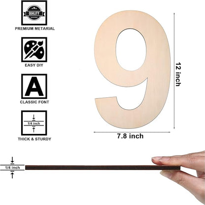 12 Inch Wooden Number 9, 1/4 Inch Thick Large Unfinished Wood Letter for DIY Crafts Home Wall Decor