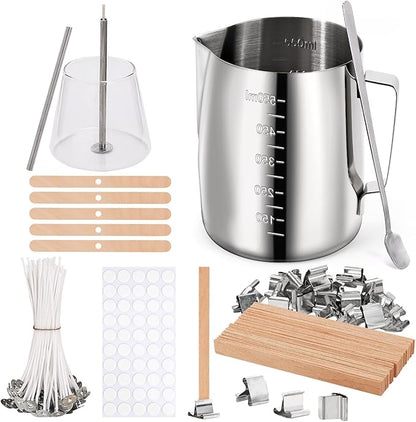 Blingfun Candle Making Pouring Pot, Stainless Steel Wax Melting Pot with Candle Wicks, Wick Stickers & Holder for Scented Candle Making and Wax Crafts