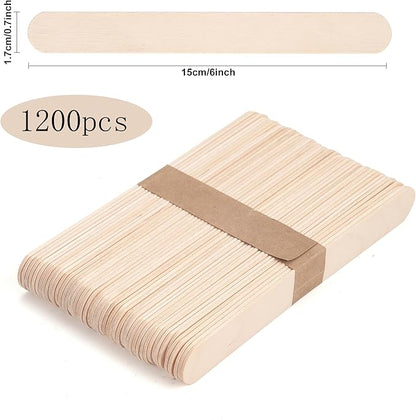 1200 Pieces Jumbo Wooden Craft Sticks, 6 Inch Multi-Purpose Wood Popsicle Craft Sticks Ice Cream Sticks, Small Ice Pop Sticks for Waxing, Stirring, Craft Project, Tongue Depressor, Plant Labels