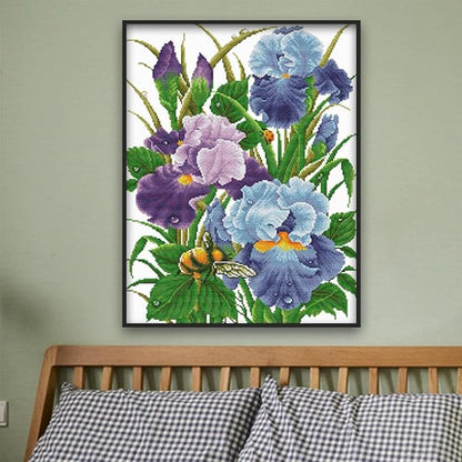 Qeerysew Cross Stitch Kit Stamped Full Range of Embroidery Starter Kits for Beginners DIY -Printed kit Iris 2(Printed) 14CT16.5×20.5 inches