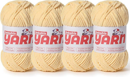 4 Pack Plush Chunky Chenille Yarn for Crocheting, Soft Fluffy Velvet Yarn for Crocheting Amigurumi, Fuzzy Baby Blanket Knitting 400g/524yds Bulky(4 Light Yellow)