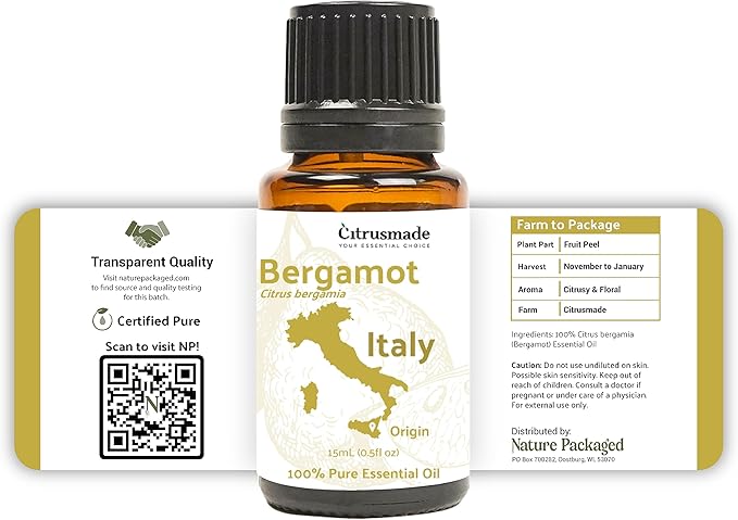 Nature Packaged Bergamot Essential Oil - Direct from Citrusmade in Sicily- Pure Essential Oil for Diffusers and Aromatherapy | 100% Pure Therapeutic Grade (8oz)