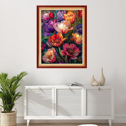 Foxhool Stamped Cross Stitch Kits,11CT Printed Cross Stitch Pattern Full Embroidery Kits for Beginner Needlepoint Kits-Colorful Flowers 16x20 inchs