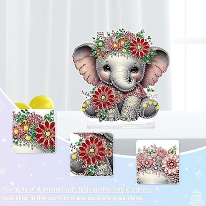 Tontut Diamond Painting Desktop Decoration, Flower Elephant 5D DIY Special Diamond Art Decoration Kits for Adults, Office Desktop or Christmas Holiday Arrangement Crafts
