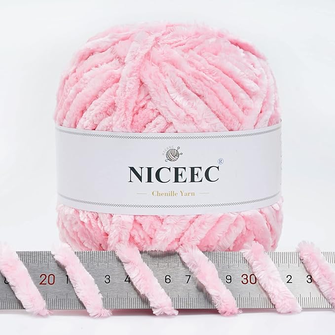 NICEEC 300g Soft Chenille Yarn Blanket Velvet Yarn for Knitting, Crochet, Weaving DIY Craft Total Length 150m (164yds)_Pink