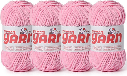 4 Pack Plush Chunky Chenille Yarn for Crocheting, Soft Fluffy Velvet Yarn for Crocheting Amigurumi, Fuzzy Baby Blanket Knitting 400g/524yds Bulky(4 Deep Pink)
