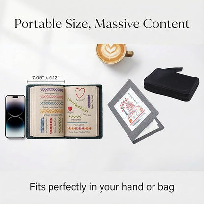 JUADMQC Upgraded Embroidery Stitch Book Kit for Beginners – DIY Hand Stitching Practice Sampler Complete Needlepoint Starter Set with Hoop, Threads & Canvas Pages Relaxing Art Craft Gift for Adults