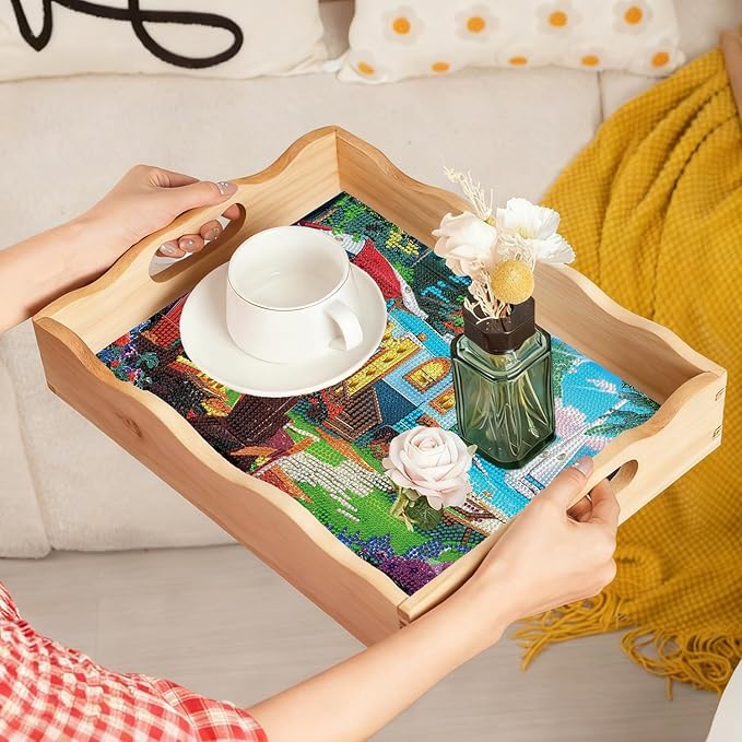 EWJRNSF Diamond Art Kits for Adults Wooden Serving Trays with Handles, 5D Diamond Painting Big Gem Arts and Craft Gifts Trays Decor Gift Home Decor (CP038)