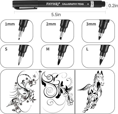Calligraphy Pen,6 Size Calligraphy Pens for Writing,Brush Pens Calligraphy Set for Beginners,Black Archival Ink Pens,Calligraphy markers,Hand Lettering Pen for Art Drawing,Sketching,Scrapbooking