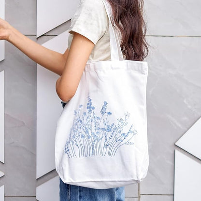 Craftdady Canvas Tote Bag Embroidery Kit White Canvas Bag with Flower Patterns Instructions Embroidery Bag Embroidery Hoops Color Threads and Tool for DIY Beginners