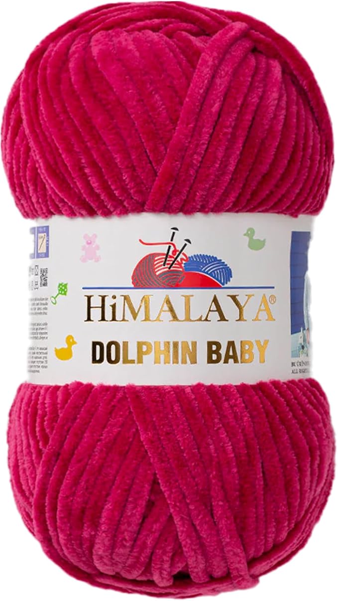 1 Skein/Pack Himalaya Dolphin Baby Chenille Yarn, Each Ball 100 gr (3.5 oz), 120 m (132 Yards), 100% Polyester, Super Bulky Baby Blanket Velvet Amigurumi Yarn, 80310 - Dark Fuchsia