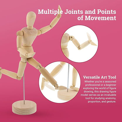 US Art Supply® Wood 8" Female - Artist Drawing Manikin Articulated Mannequin with Base and Flexible Body - Perfect for Drawing The Human Figure (8" Female)