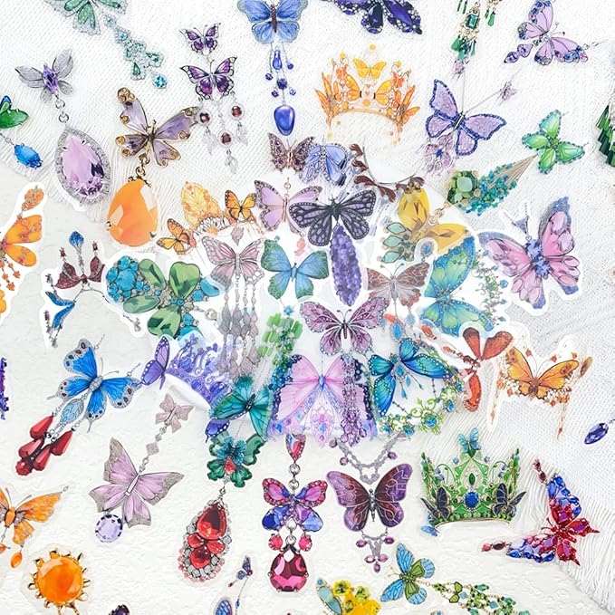 50Pcs Gem Butterfly Scrapbook Stickers – Crystal Butterfly Clear Stickers for Journaling, Scrapbooking, Laptop, Art Crafts