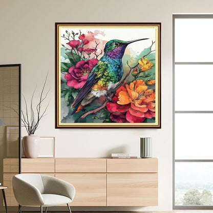 DMCVIVR Stamped Cross Stitch Kits for Adults Beginners Embroidery Kits 11CT Needlepoint Kits Cross Stitch Patterns Embroidery Patterns-Hummingbird Flowers 18x18 inch
