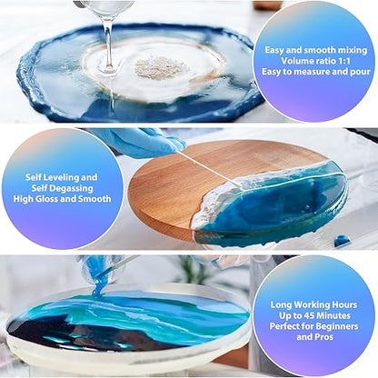 Pnente Artist-Grade Epoxy Resin – Self-Leveling, Zero Bubbles & 5-Year UV Guard for River Tables, Jewelry, Resin Art – Beginner-Friendly 1:1 Mix, Non-Toxic & Non-Yellowing (64oz)