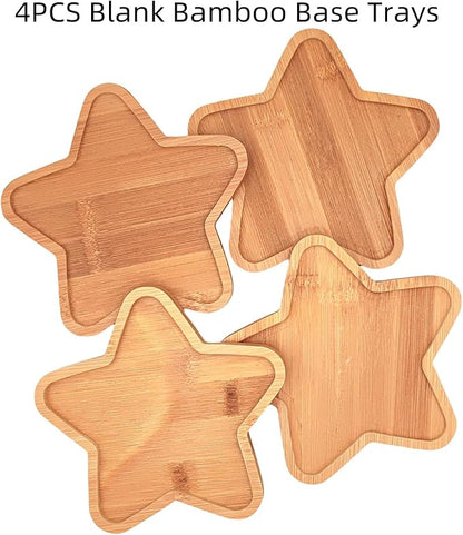 4PCS Mosaic Bamboo Coasters for Crafts, Blank Base Trays, Drinking Cup Coaster, Plant Coaster, Art Plate,DIY Mosaic Supplies (Star)