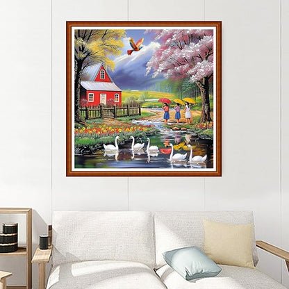 Joyhoor Stamped Cross Stitch Kits for Beginners Needlepoint Kits for Adults Embroidery Kits 11CT Counted Cross Stitch Kits Printed Embroidery Pattern-Outdoor Scenery 18x18 inchs