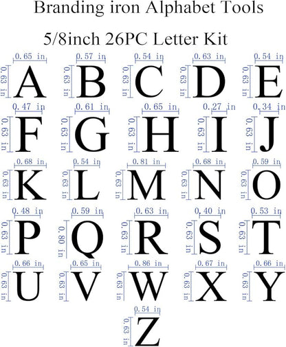 26 Pcs 5/8" Wood Burning Alphabet Letters Kit, Wood Burning Letter Stamps for Wood Branding Leather Crafting, Ideal Wood Burner Letters Gifts for Christmas Wedding Birthday Party