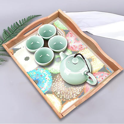 DIY Art Painting Wooden Tray Kit, Food Tray with Handle Diamond Painted Table Decoration Tray, for Breakfast, Bar Dinner Table Diamond Dots Gem Painting Art Set for Beginners (#32-Doughnut)
