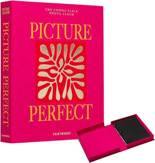 Printworks Photo Album - Picture Perfect, Pink – Cerise Pink Coffee Table Book with 30 Pages – Large Album for 4x6 Photos with Writing Space – Expandable Memory Book