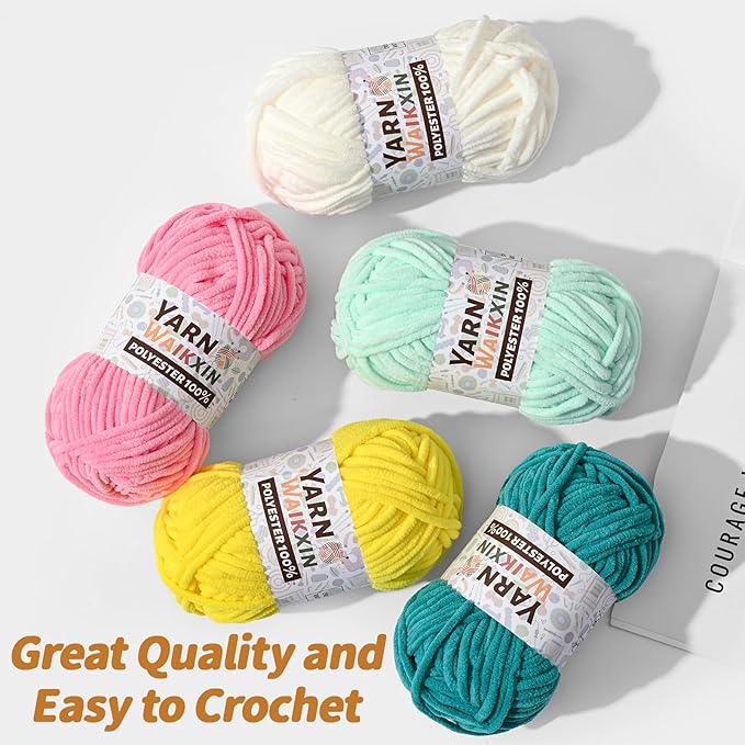 3 Pack Soft Chenille Yarn for Crocheting, Fluffy Chunky Crochet Yarn for Baby Blanket, (5.29oz/196.8yds) Fuzzy Velvet Yarn for Amigurumi&DIY Puzzle、Crafts、Scarf(3 Fresh Green)