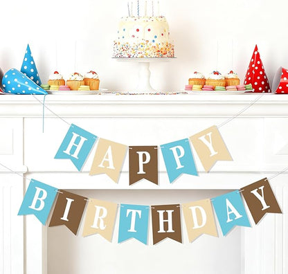 Mooliwe 171 Pcs DIY Custom Banner Kit Make Your Own Customizable Sign for Birthday Wedding Party Decoration Include 20 Paper Pennant 148 Letters and Numbers 1 Rope 2 Threading Device (Blue Brown)
