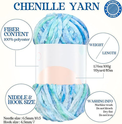 Woanger 20 Skeins Soft Chenille Yarn Velvet Blanket Yarn for Crocheting Hand Knitting Weaving DIY Craft, 93 Yards Each (Fresh Color)