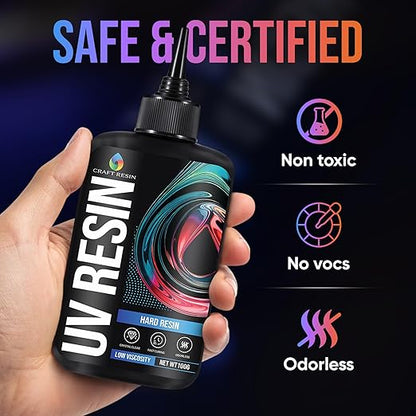 CRAFT RESIN UV Resin Kit with Light - 36W 22 LED Big Lamp and 200g Hard Type Low Viscosity UV Epoxy Resin, Crystal Clear & Non-Yellowing - Starter Kit for Jewelry Making, DIY Crafts & Small Molds